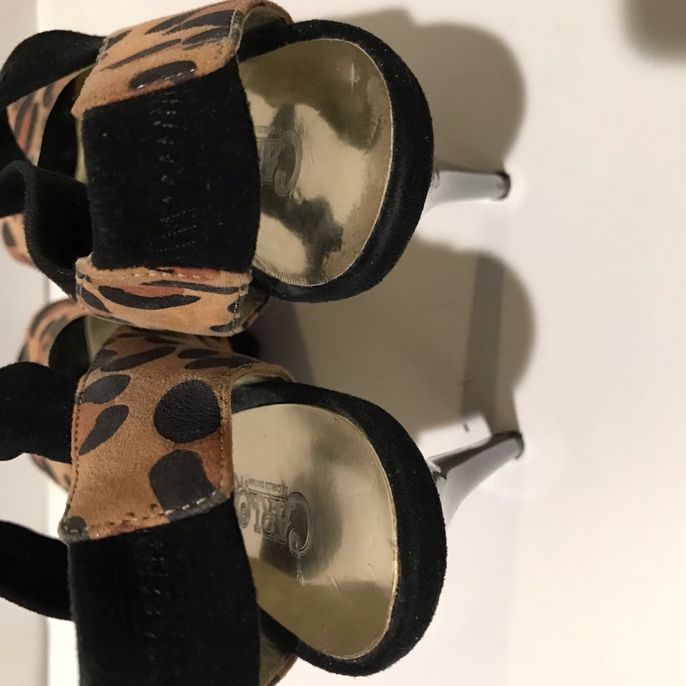 Carlos by Carlos Santana Peep Toe Slingback Heels Suede Leopard Print Size 6 1/2 - Picture 8 of 16